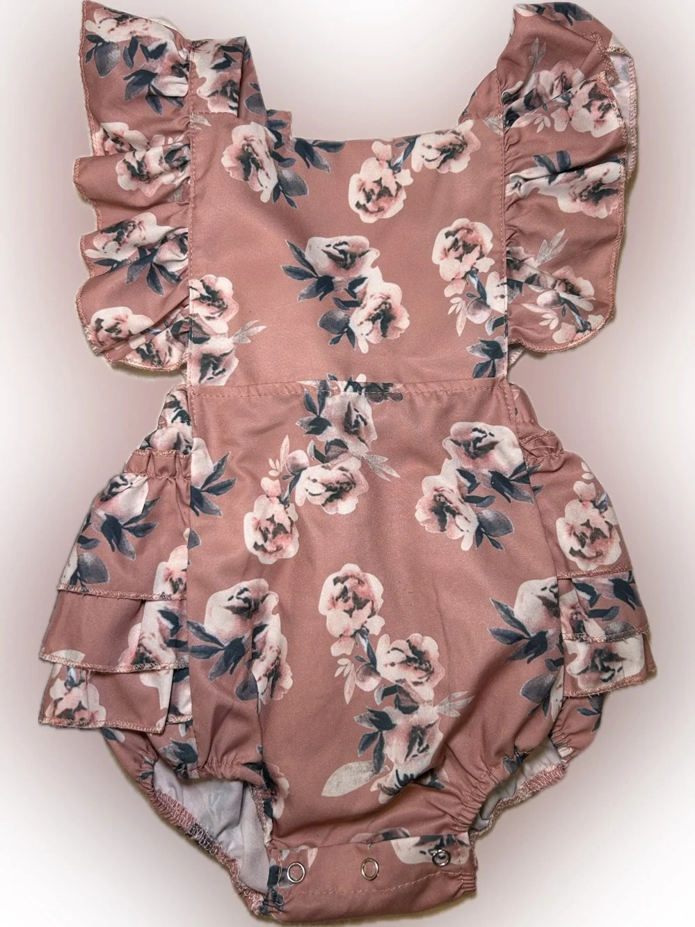 GANZ Baby Girl Black Ruffle Bodysuit & Pink Floral Ruffle One-Piece Set 12-24 Mo